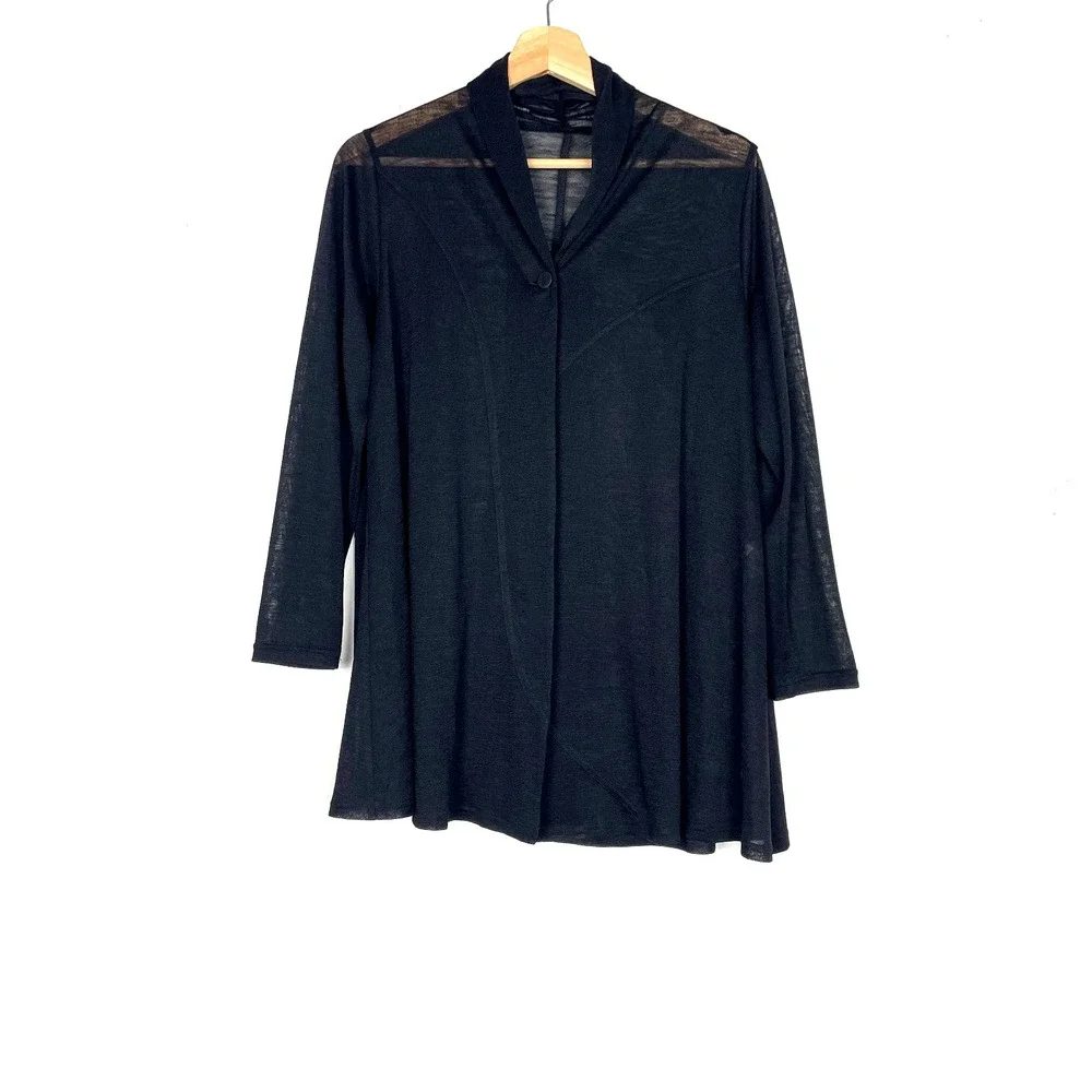 Tokuko 1er Vol Black Sheer Panel Long Sleeve Open Front Jacket Size 9 (US M)